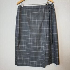 Banana Republic Women's Black Gray Plaid Faux Wrap Skirt Size 16 NEW